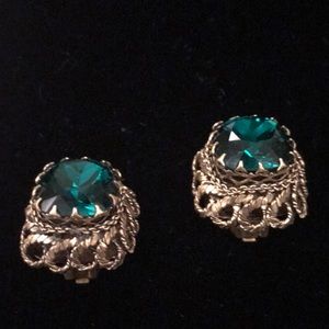Vintage deep emerald green clip-on earrings
